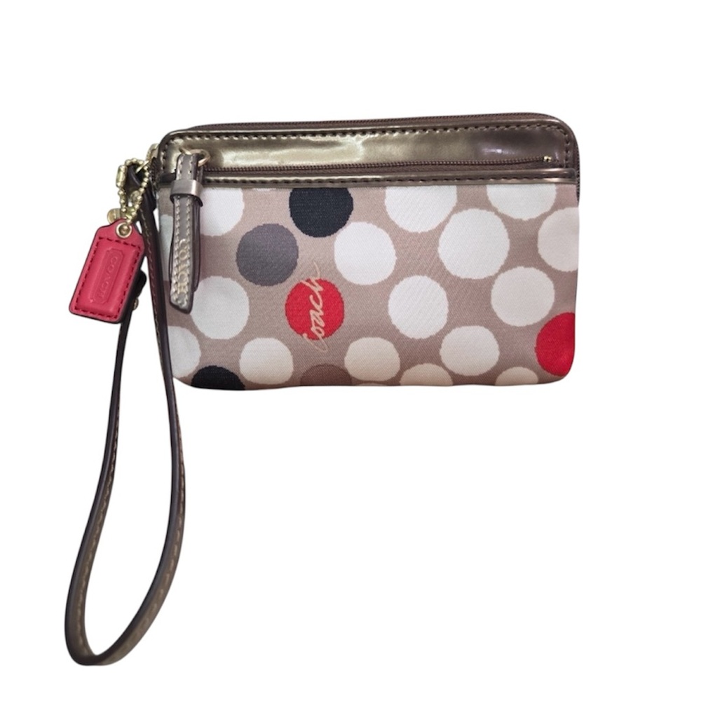 NWOT Coach Poppy Watercolor Dot Double Zip Wristlet